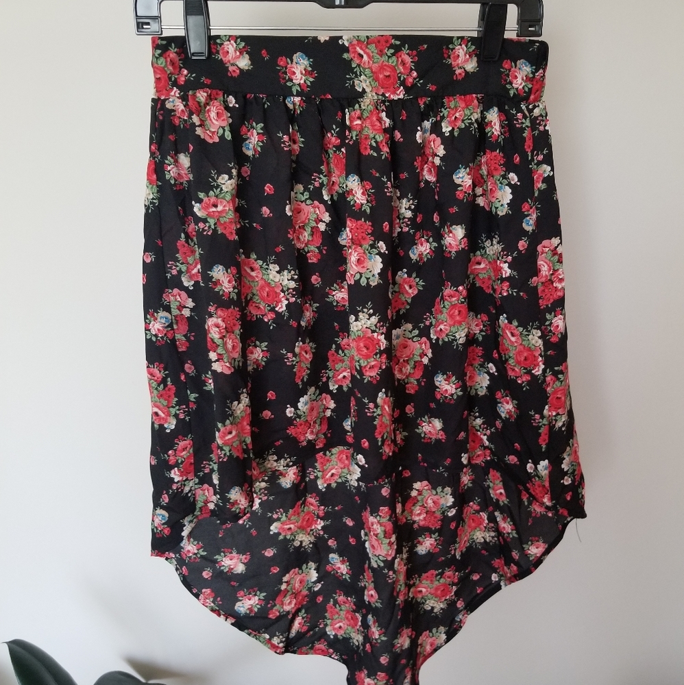 2 for $30*High-low black floral rose skirt size L